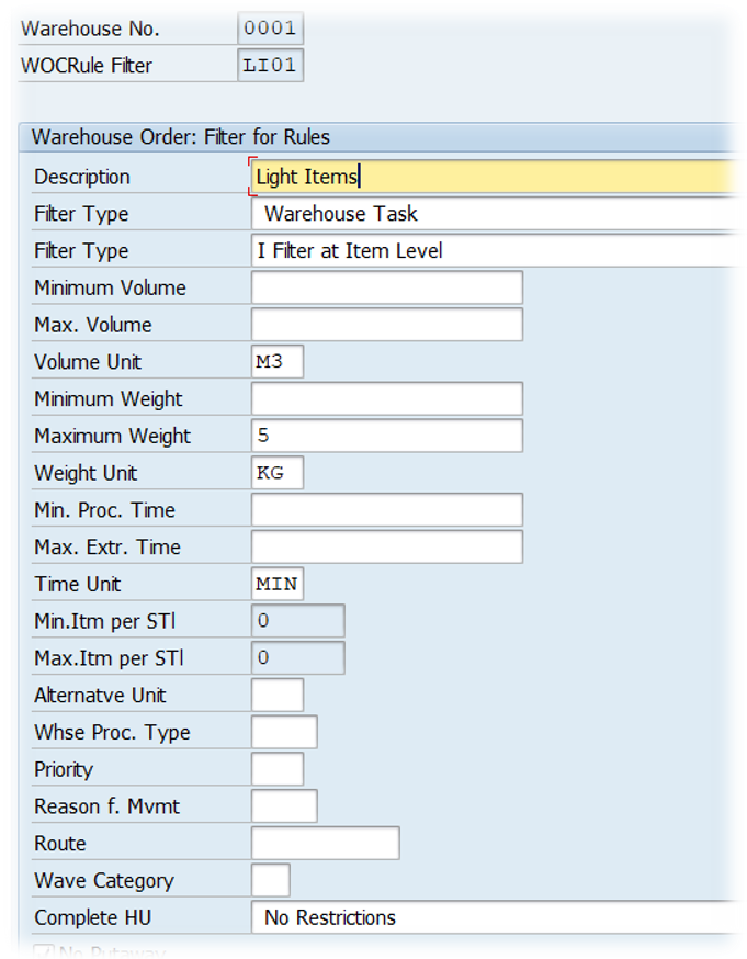 SAP EWM Item Level Filtering